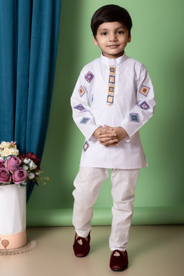 HouseOfCommon Boys Casual Kurta and Pyjama Set(White Pack of 1)