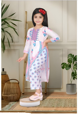 RK GURU Girls Casual Kurta and Palazzo Set(White Pack of 1)
