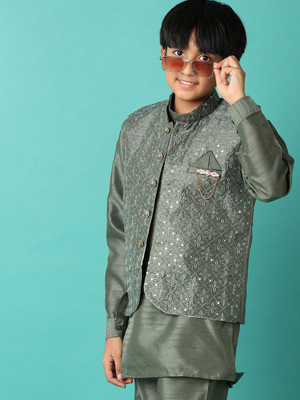 V-MART Boys Festive & Party Kurta and Pyjama Set(Green Pack of 1)