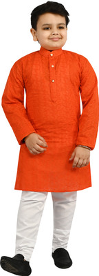 Arshia Fashions Boys Festive & Party Kurta and Pyjama Set(Orange Pack of 1)