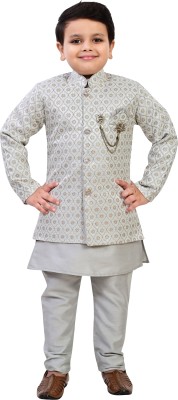 BT DEZINES Boys Festive & Party, Wedding Kurta, Waistcoat and Pyjama Set(Grey Pack of 1)