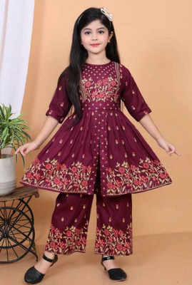 LAHIZ COLLECTION Girls Festive & Party Kurta and Pyjama Set(Maroon Pack of 1)