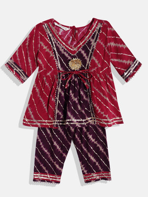 Readiprint Fashions Girls Festive & Party Kurta and Pyjama Set(Maroon Pack of 1)