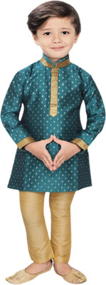 Boyzone Boys Festive & Party, Wedding Kurta and Churidar Set(Green Pack of 1)