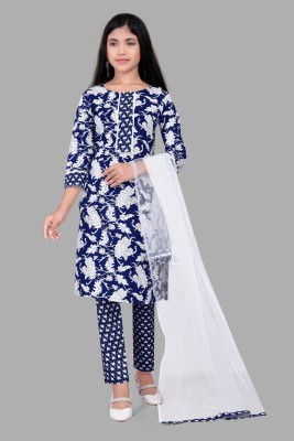 SUF FASHION Girls Formal Kurta, Pyjama & Dupatta Set(Blue Pack of 1)