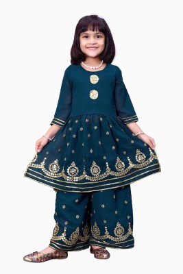 ALMS TRENDZ Baby Girls Festive & Party Kurta and Palazzo Set(Blue Pack of 1)