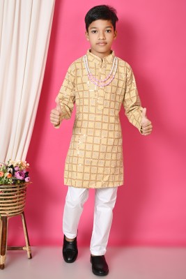 Bright Garments Dresses Boys Festive & Party Kurta and Pyjama Set(Gold Pack of 1)