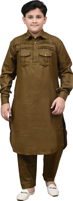 Pathani Boys Formal Pathani Suit Set(Brown Pack of 1)