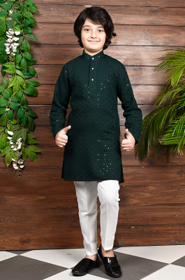 Alexa Cretion Boys Festive & Party Kurta and Pyjama Set(Green Pack of 1)