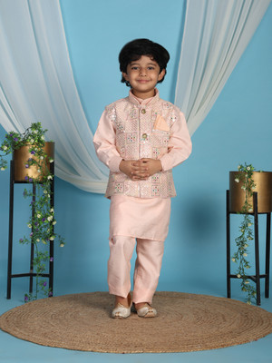 PRO ETHIC Boys Festive & Party Kurta, Waistcoat and Pyjama Set(Pink Pack of 1)