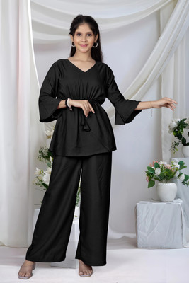 MKCloth Girls Casual Kurta and Palazzo Set(Black Pack of 1)