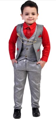 SAcollectoion Boys Festive & Party, Wedding Shirt, Waistcoat and Pant Set(Red Pack of 1)