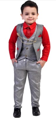 SAcollectoion Boys Festive & Party, Wedding Shirt, Waistcoat and Pant Set(Grey Pack of 1)