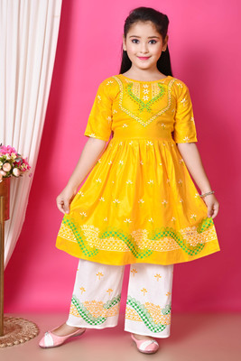 Mselimdresses Girls Casual Salwar and Kurta Set(Yellow Pack of 1)