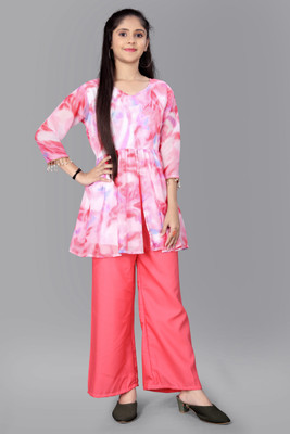 pj fashion Baby Girls Casual Kurta and Palazzo Set(Pink Pack of 1)