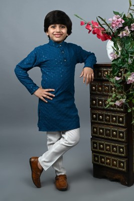 Almora Boys Wedding Kurta and Pyjama Set(Blue Pack of 1)