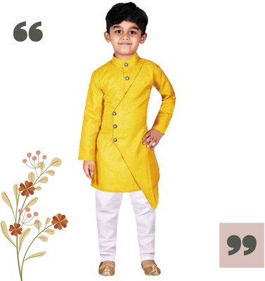 VDC FASHION HUB Baby Boys Festive & Party Kurta and Pyjama Set(Yellow Pack of 1)