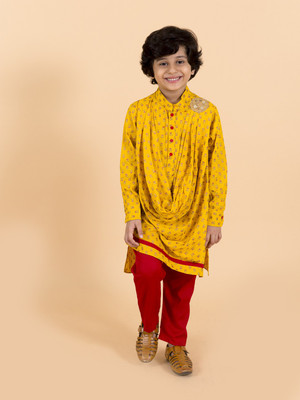 Pspeaches Boys Festive & Party Kurta and Pyjama Set(Yellow Pack of 1)