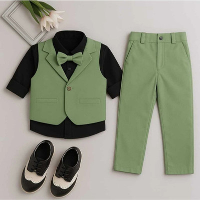 NVH Boys Festive & Party, Wedding Shirt, Waistcoat and Pant Set(Green Pack of 1)