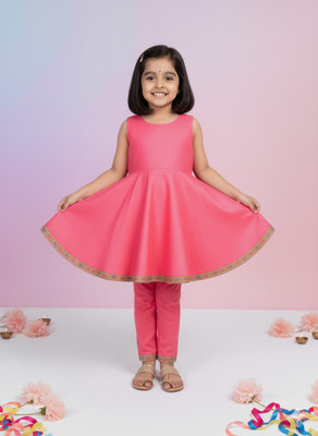 FLEXAA Girls Festive & Party, Casual, Formal, Wedding Kurta and Palazzo Set(Pink Pack of 1)