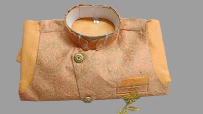 Qitty Boys Festive & Party, Wedding Kurta, Waistcoat and Pyjama Set(Blue Pack of 1)