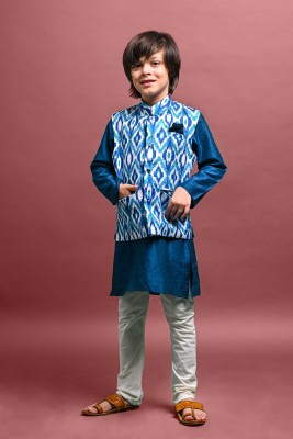 Vesham Boys Festive & Party Kurta, Waistcoat and Pyjama Set(Green Pack of 1)