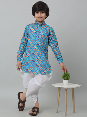 RCENSA Boys Festive & Party Kurta and Pyjama Set(Blue Pack of 1)