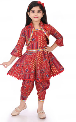 NEW COLLECTIONS Girls Festive & Party Ethnic Jacket, Kurta and Legging Set(Red Pack of 1)