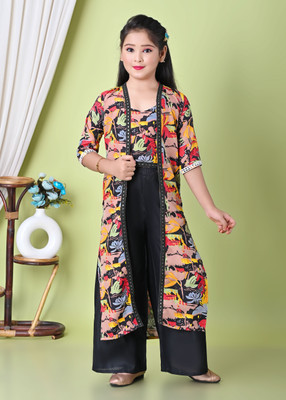ARIFA INTERNATIONAL Girls Festive & Party Ethnic Jacket, Kurta and Palazzo Set(Multicolor Pack of 1)