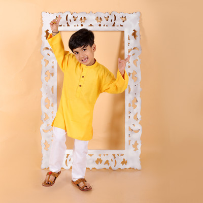 MoMaa Boys Casual Kurta and Pyjama Set(Yellow Pack of 2)