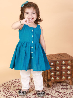 VASTRAMAY SISHU Baby Girls Casual Kurta and Pyjama Set(Light Blue Pack of 1)