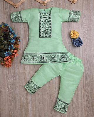 Rkdress Girls Casual Kurta and Pyjama Set(Light Green Pack of 1)