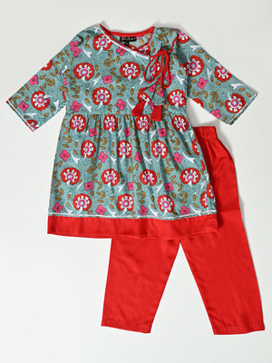 Bella Moda Girls Festive & Party Kurta and Pyjama Set(Red Pack of 2)