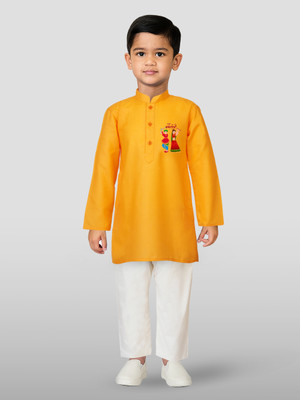 jbn CREATION Boys Casual Kurta and Pyjama Set(Orange Pack of 1)