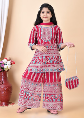 MK LASKAR FASHION Girls Festive & Party Salwar and Dupatta Set(Pink Pack of 1)