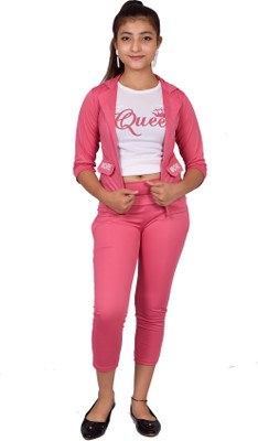 PERFECTPIVOT Girls Festive & Party Ethnic Jacket, Kurta and Palazzo Set(Pink Pack of 1)