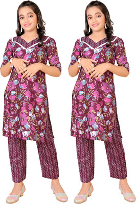 larixme Girls Festive & Party Kurta and Palazzo Set(Red Pack of 2)