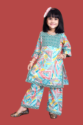 Agnivesha Girls Festive & Party Kurta and Palazzo Set(Light Blue Pack of 1)