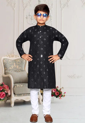 Ganesh Creation GC Boys Festive & Party Kurta and Pyjama Set(Black Pack of 1)