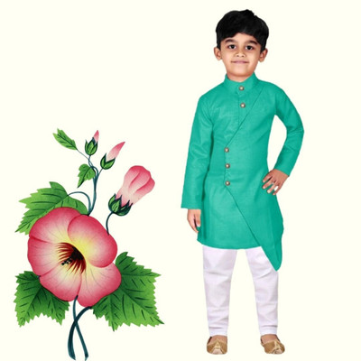 VDC CREATIONS Baby Boys Festive & Party Kurta and Pyjama Set(Green Pack of 1)