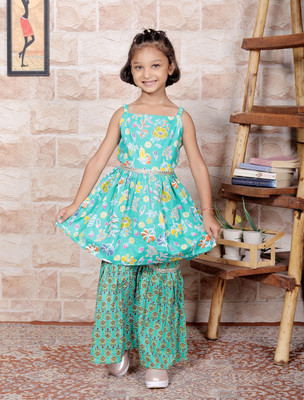 Little Dreams Girls Casual Kurta and Sharara Set(Light Green Pack of 1)