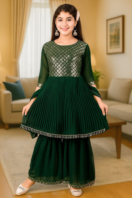 AYUB TRENDING Girls Festive & Party Kurta, Pyjama & Dupatta Set(Green Pack of 3)