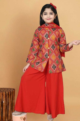 FMSE Girls Casual Kurta and Palazzo Set(Maroon Pack of 1)