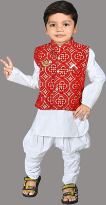 HouseOfCommon Boys Festive & Party Kurta and Pyjama Set(Maroon Pack of 1)