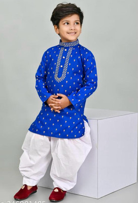 R KAY FASHIONS Boys Festive & Party Kurta and Patiala Set(Blue Pack of 2)