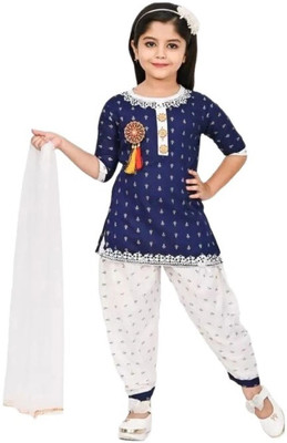 Shiidal Girls Casual, Formal, Festive & Party Kurta and Patiala Set(Dark Blue Pack of 1)