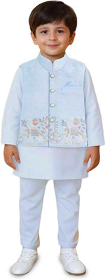 Kidbea Boys Festive & Party Kurta and Pyjama Set(Blue Pack of 1)