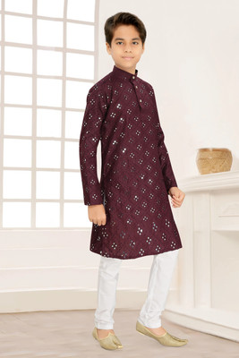 bitteR Boys Festive & Party, Wedding Kurta and Pyjama Set(Maroon Pack of 1)