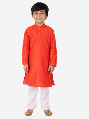 KID1 Boys Festive & Party Kurta and Pyjama Set(Orange Pack of 1)