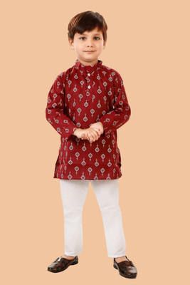 LABELZERO Boys Festive & Party Kurta and Pyjama Set(Maroon Pack of 1)